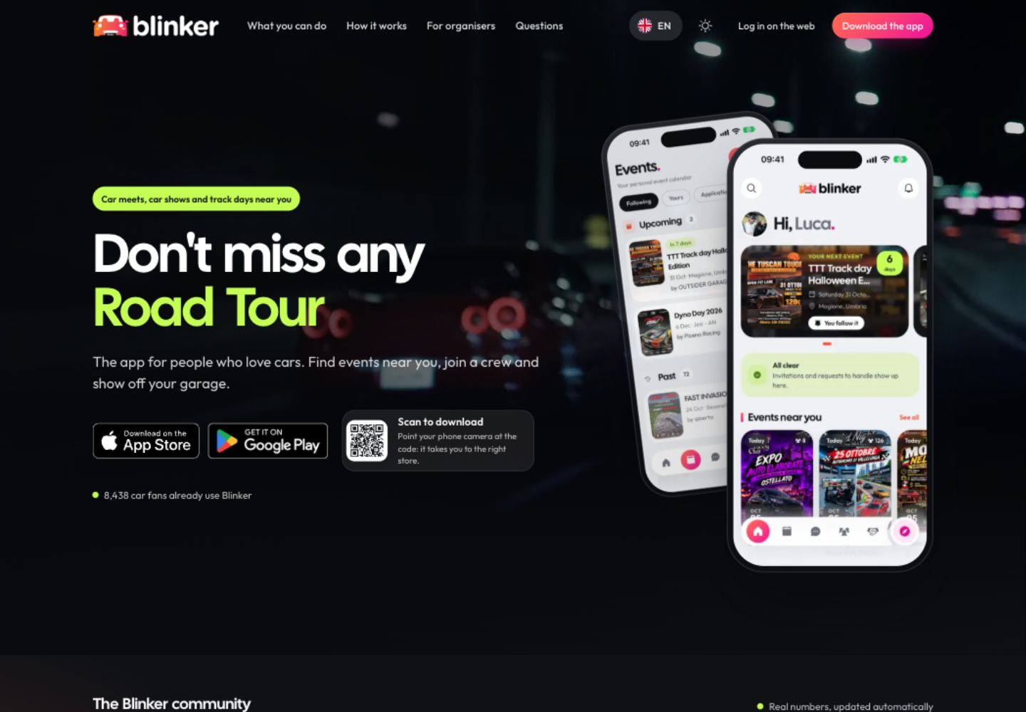 Schermata del sito pubblico Blinker, acquisita il 29 ottobre 2026
